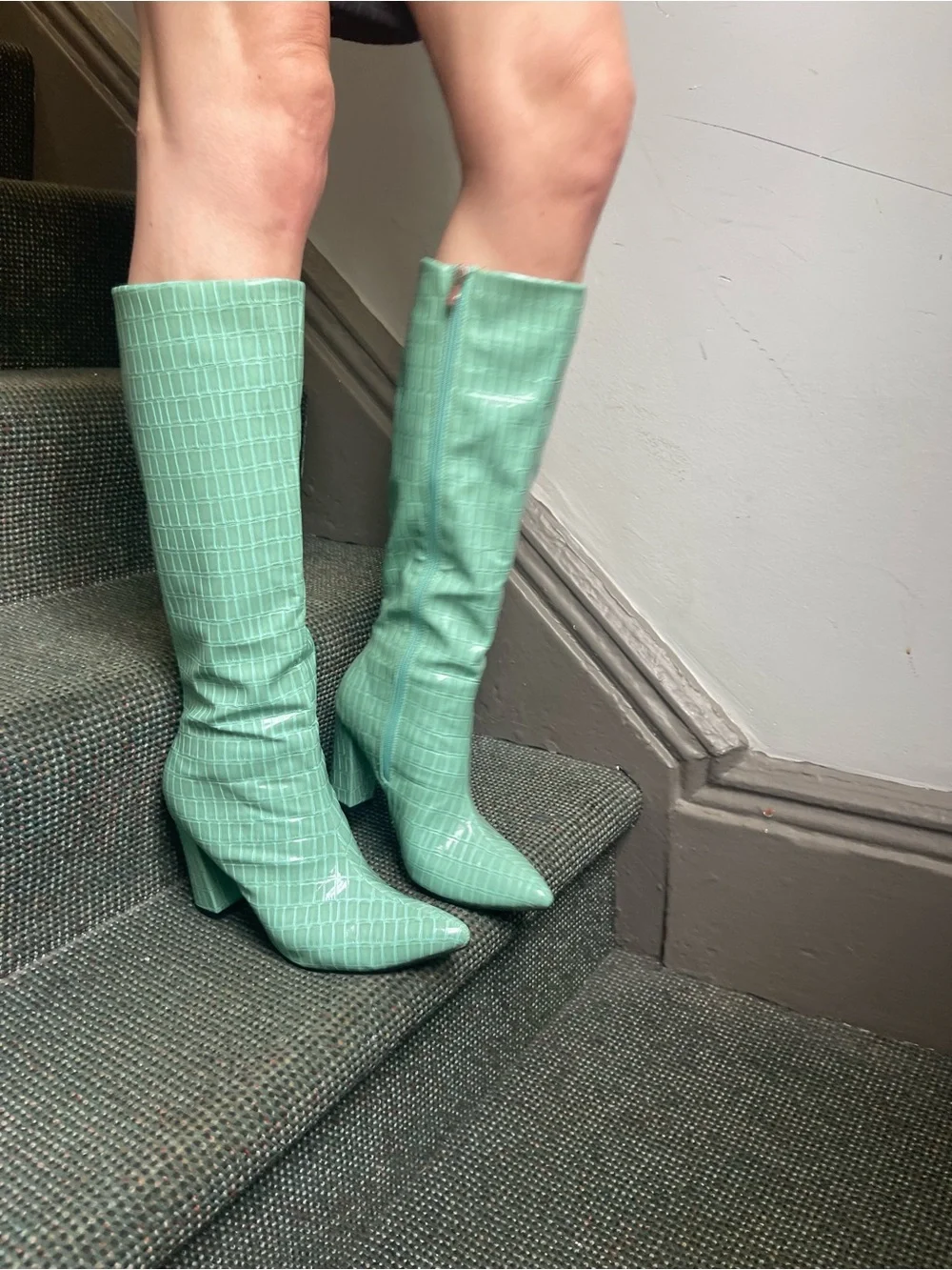 Never worn. Mint Croc-Embossed Knee High Boots - Women's Fashion Boots